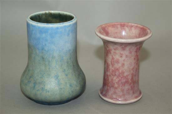 Two small Ruskin pottery vases, dated 1930 and 1932, 7.3cm and 8.5cm